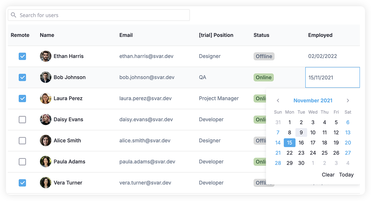 Svelte Data Table Created with SVAR DataGrid