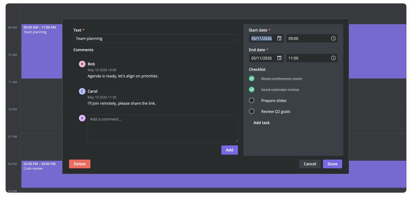 Event Editor in SVAR Calendar