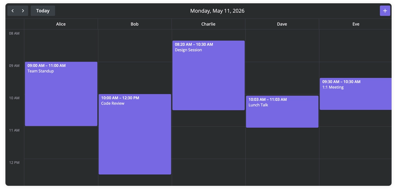 Resources View in SVAR Calendar
