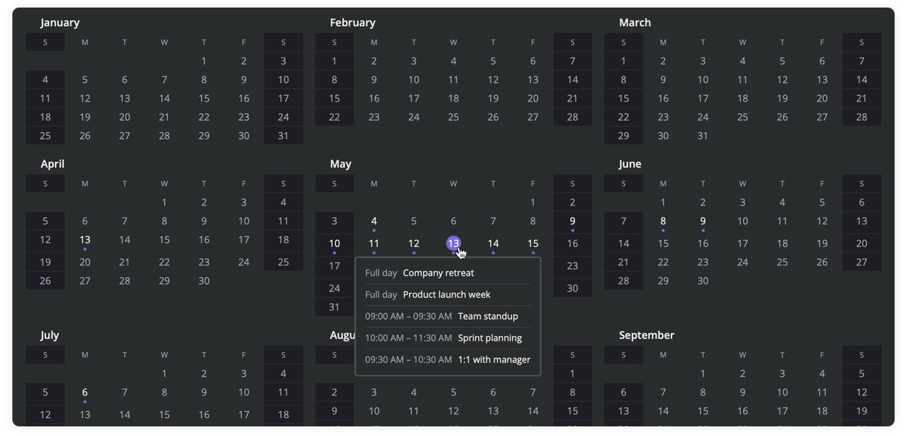 Year View in SVAR Calendar