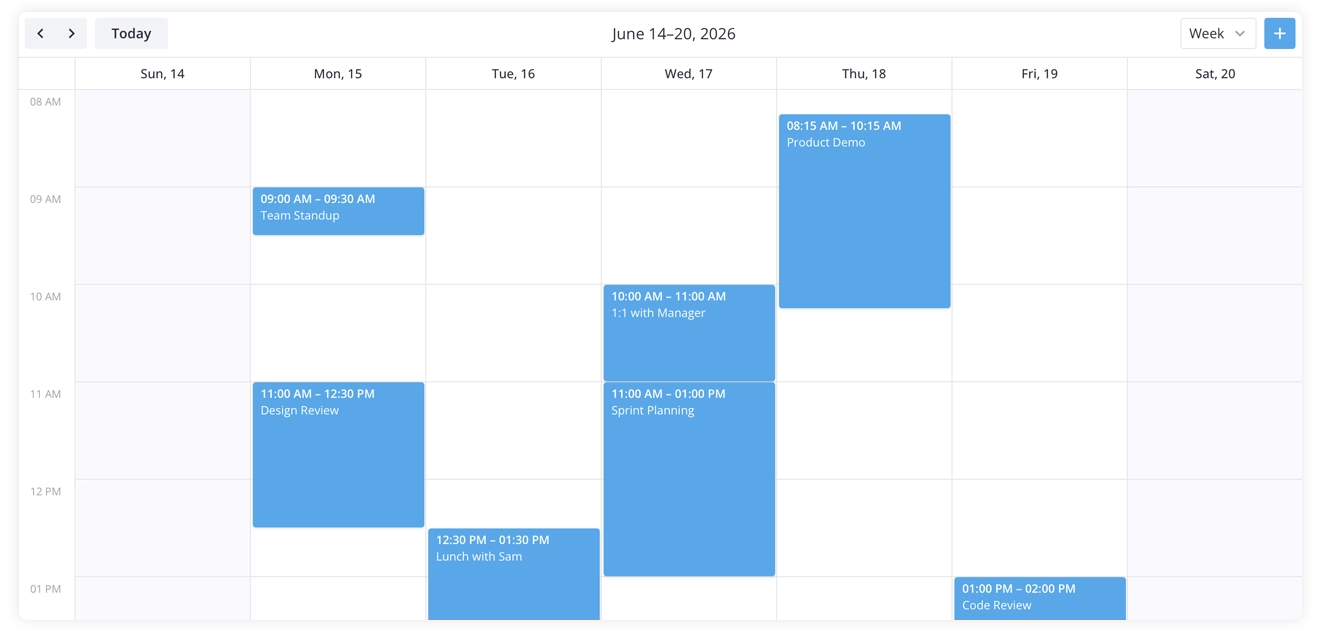 SVAR React Calendar - Light Theme