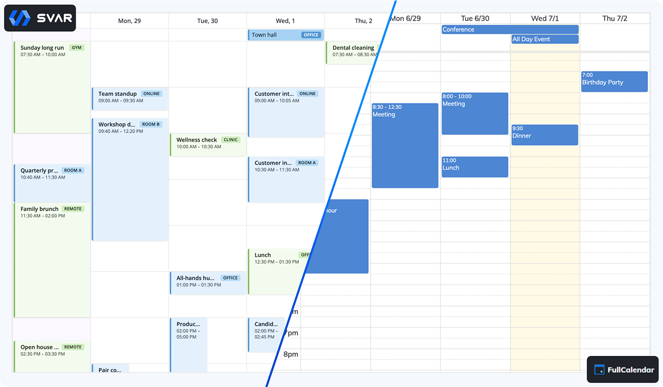 SVAR Calendar vs FullCalendar UIs