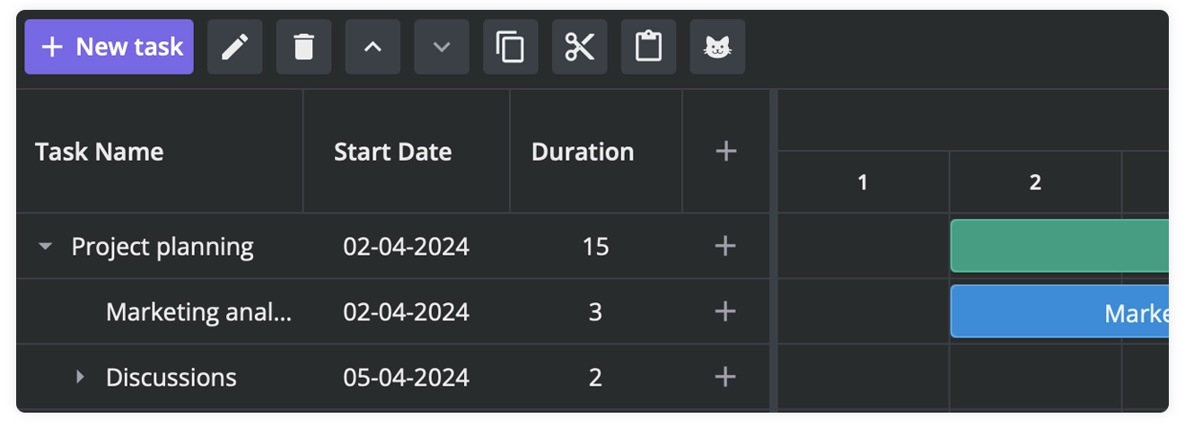 Svelte Gantt - Toolbar