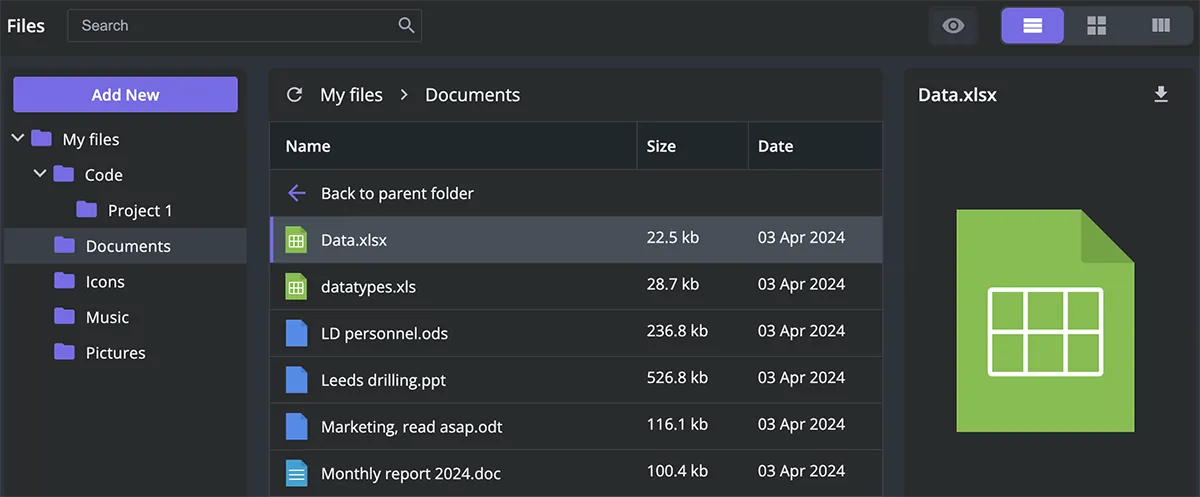 Svelte File Manager - Dark skin