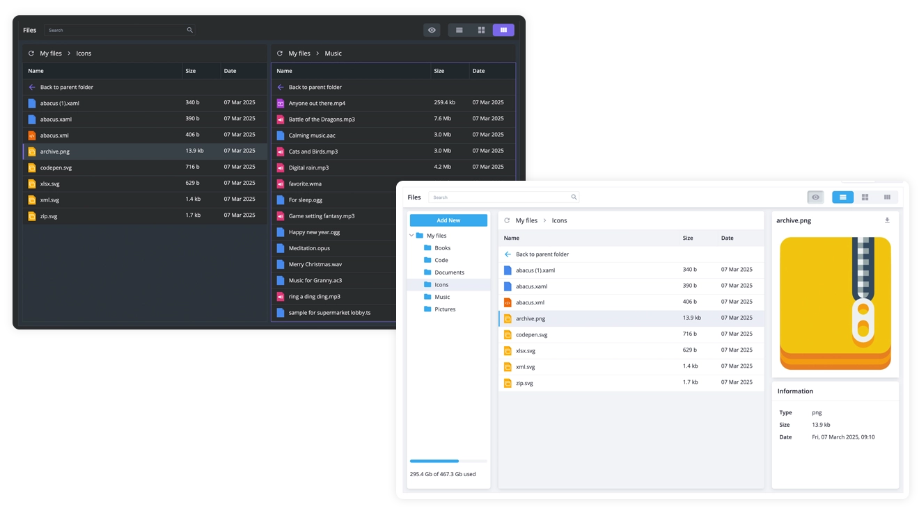 SVAR Vue File Manager - Light & Dark themes