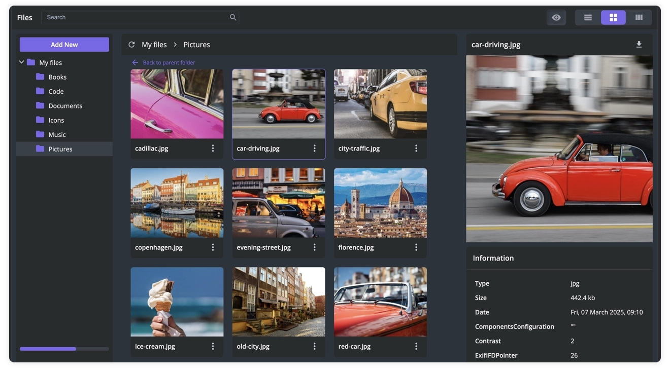 SVAR Vue File Manager - User Interface