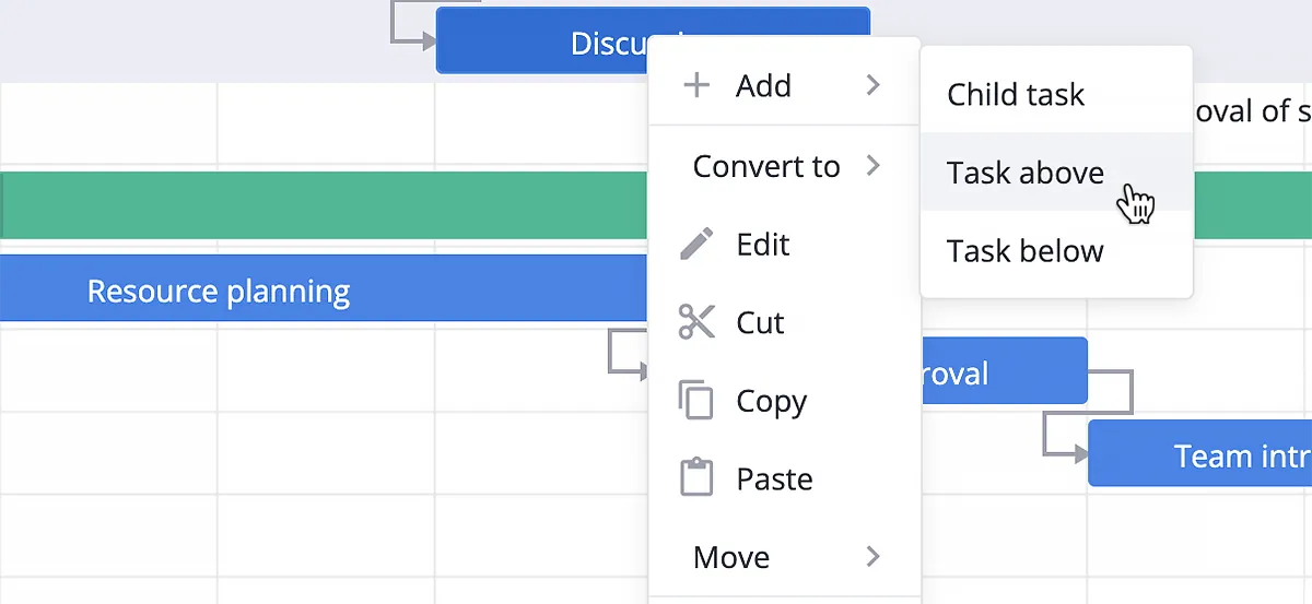 Gantt chart - Context menu