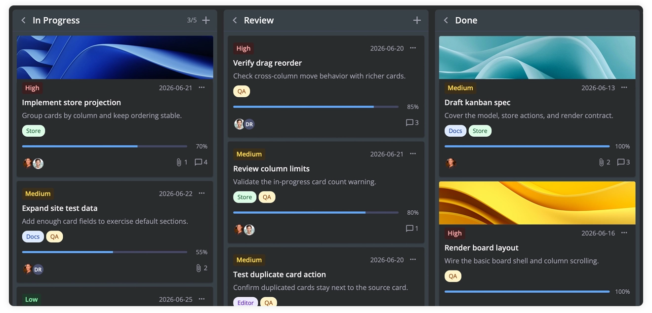 SVAR Kanban - Dark Theme