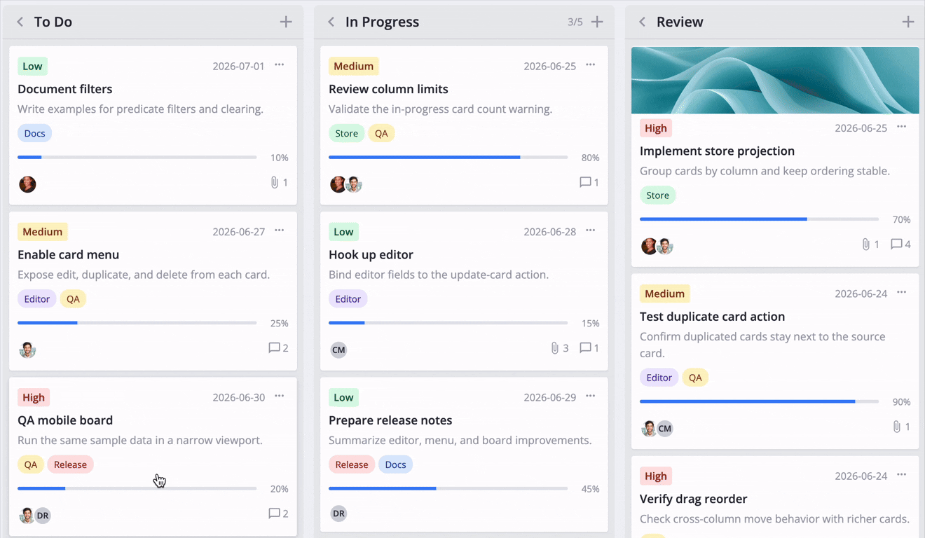 SVAR Kanban - Drag and drop