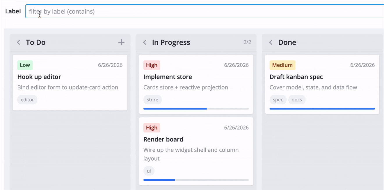 SVAR Kanban - Filtering