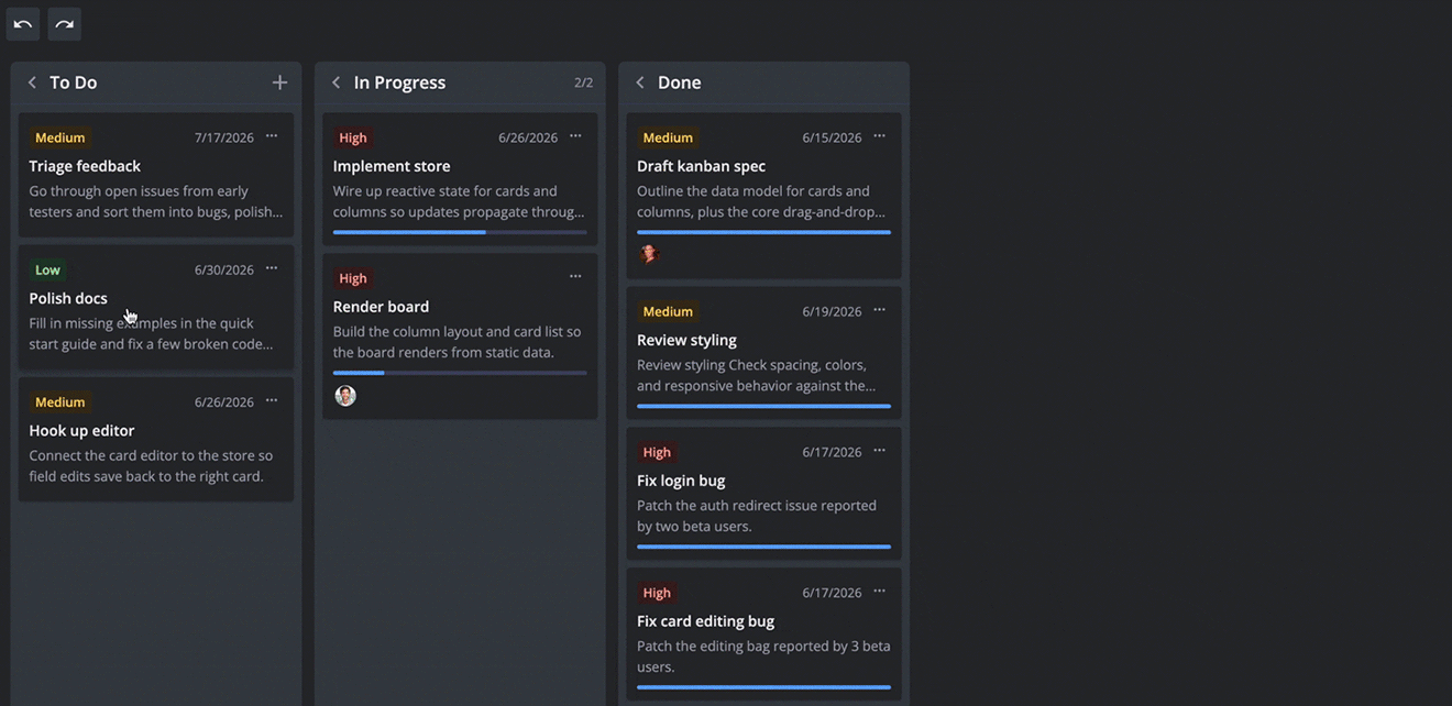 SVAR Kanban - Undo/redo feature