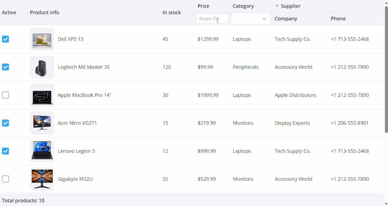 React Data Table - Filters