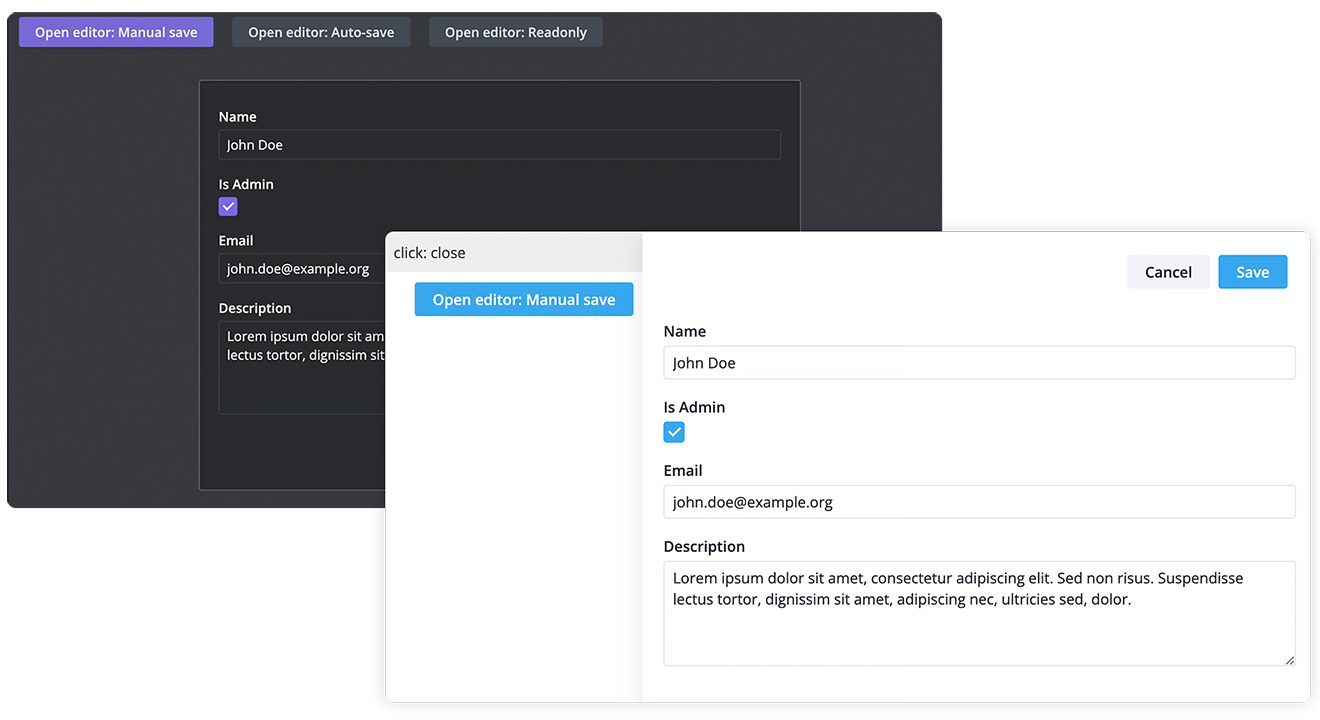 SVAR React Editor - Light and dark themes