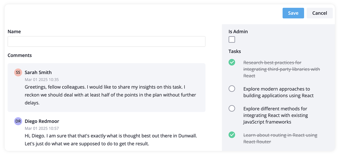 SVAR React Editor - Comments and Tasklist