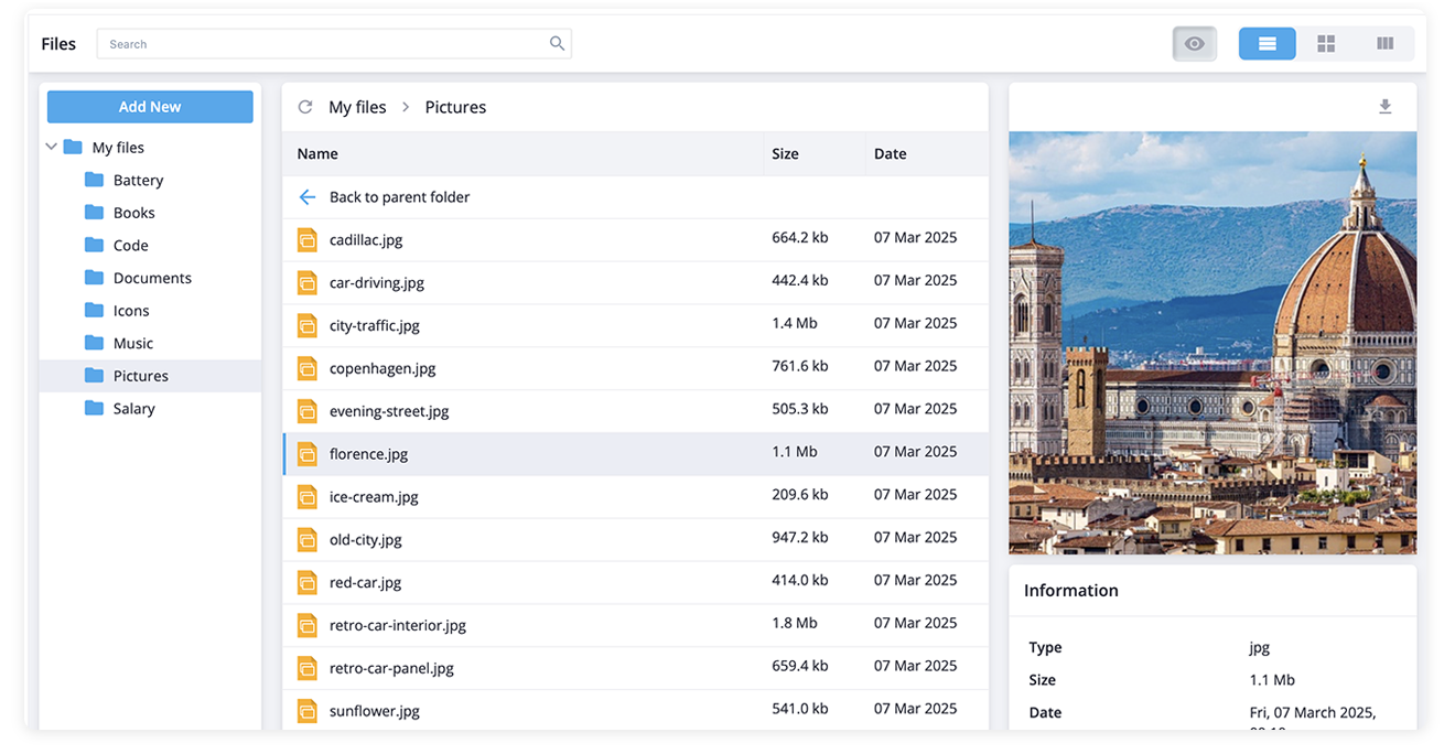 SVAR React File Manager - User Interface