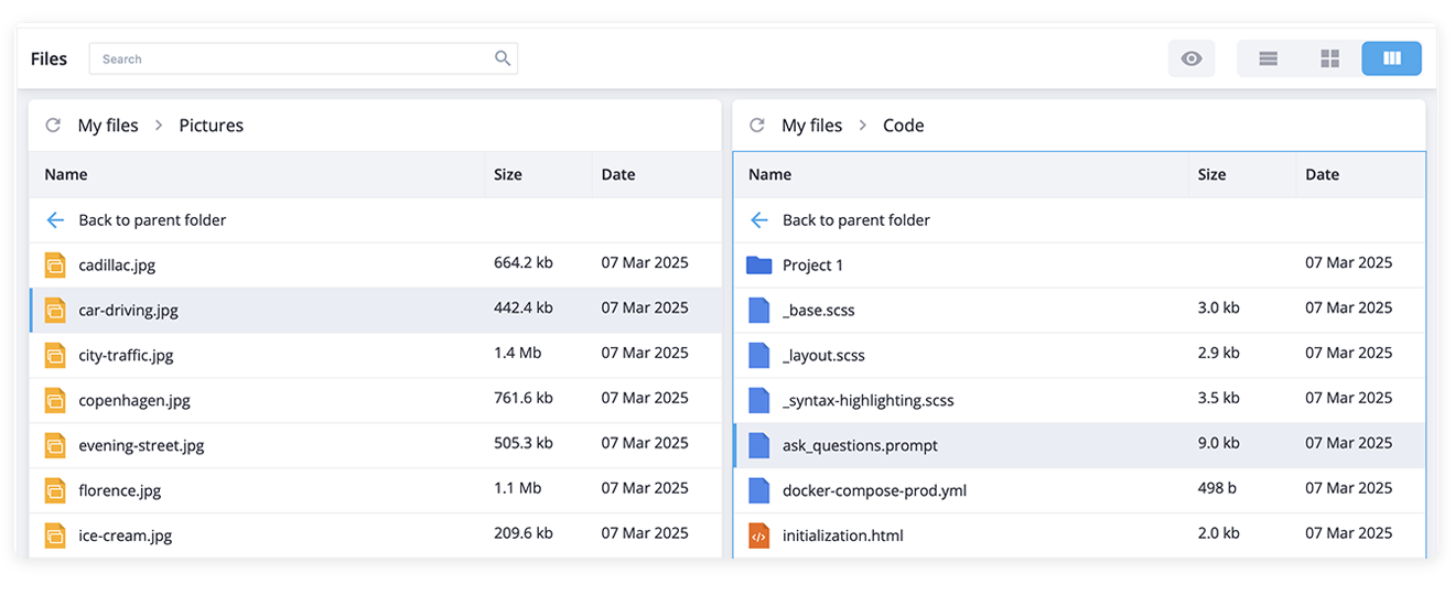 SVAR React File Manager - Split View