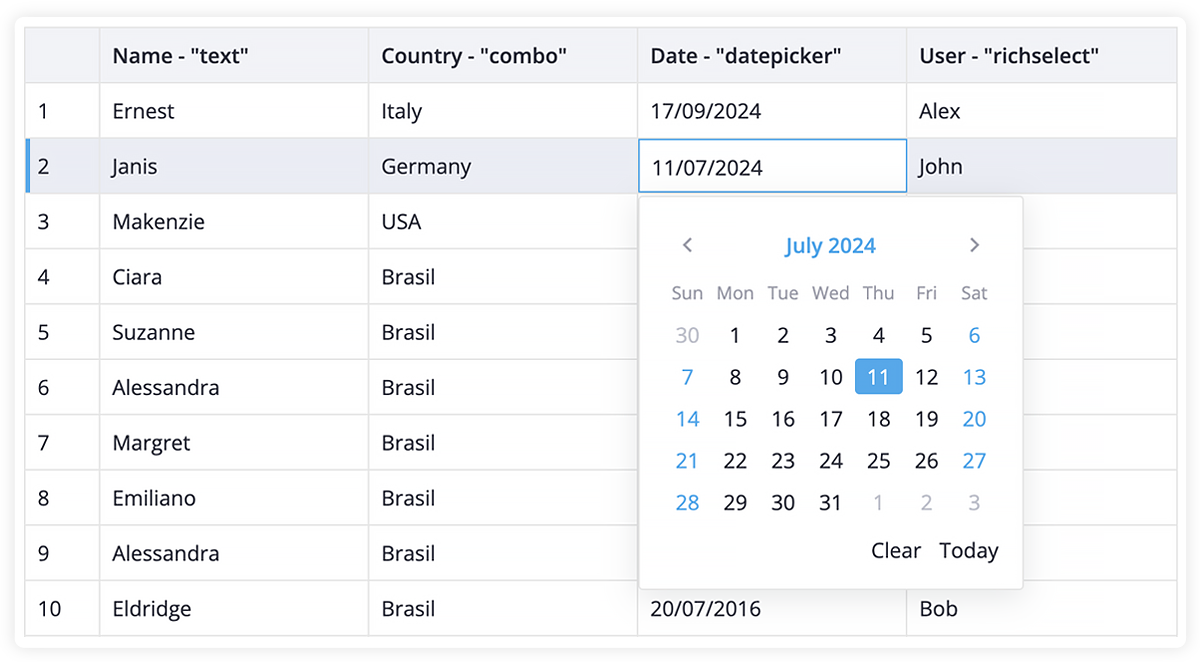 SVAR React DataGrid with Date Picker