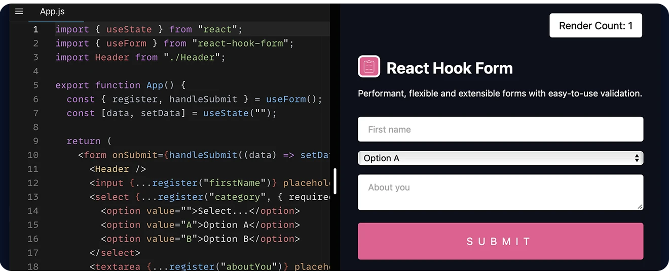 React Hook Form Library - Screenshot