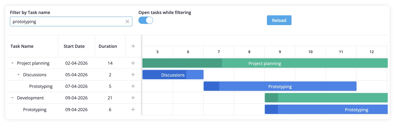 SVAR Svelte Gantt - External Filter Input
