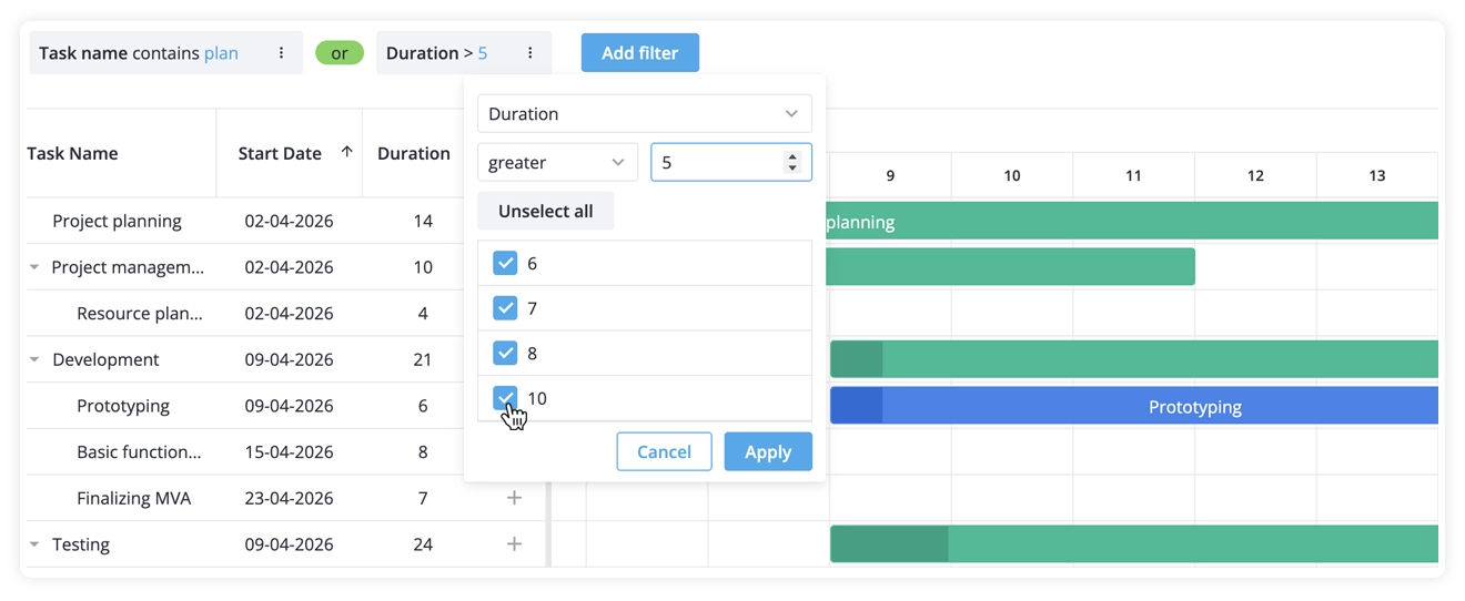 SVAR Svelte Gantt - Advanced Query Builder