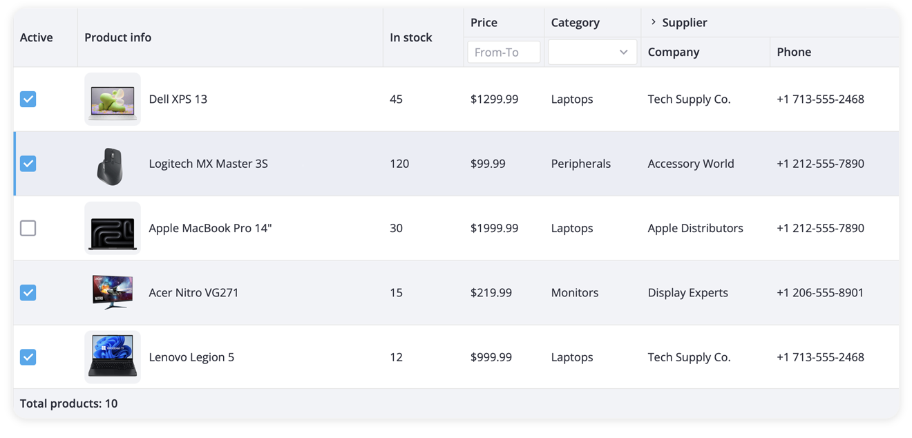 SVAR React DataGrid - Demo Screenshot