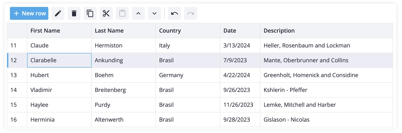 SVAR React DataGrid - Built-in Toolbar