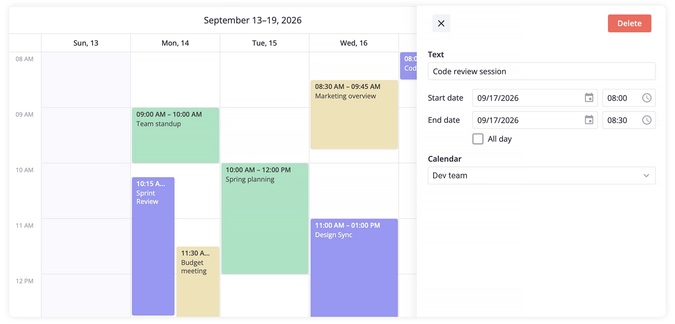 Calendar for Project Management
