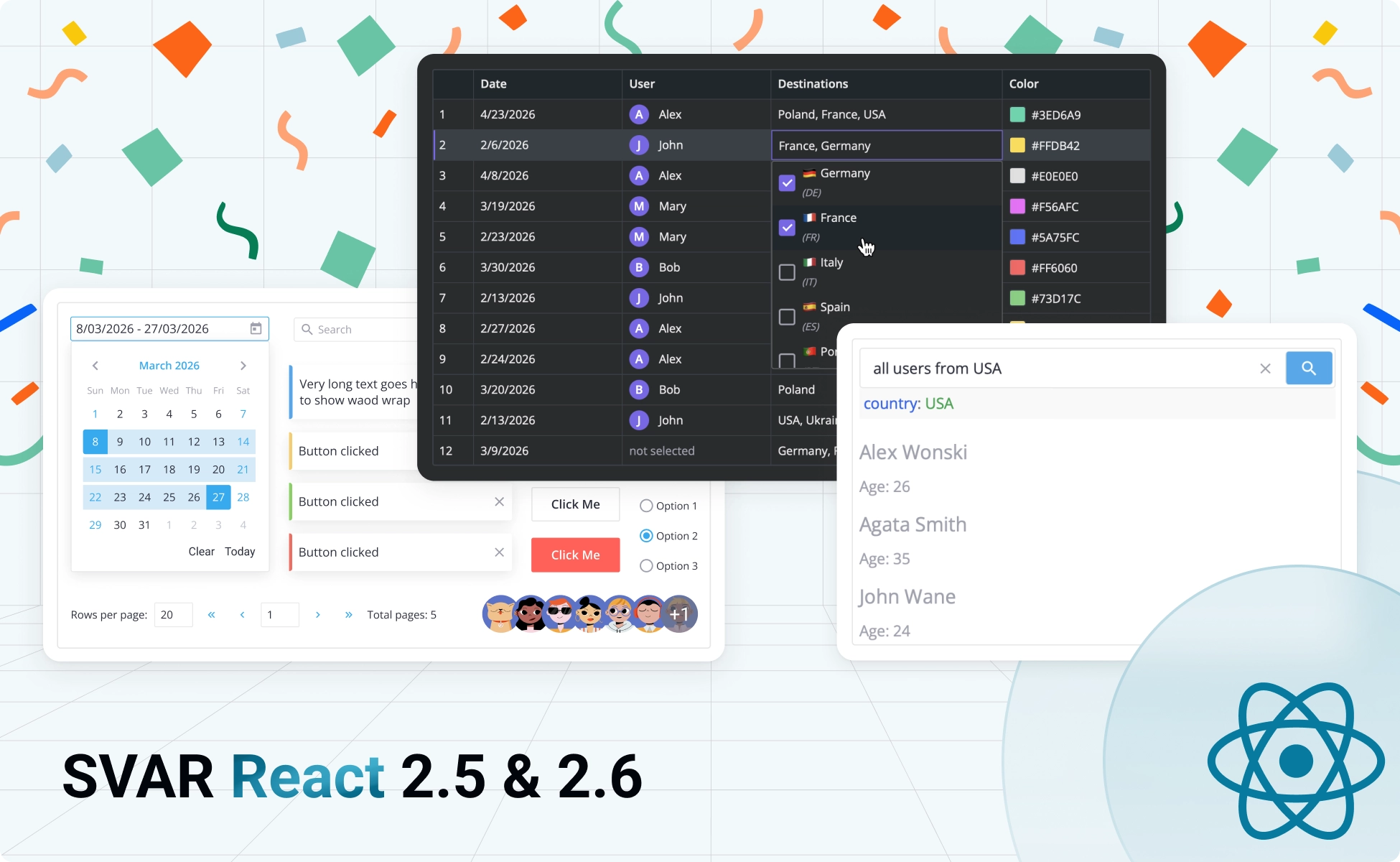 SVAR React Components Updates: Core & Filter v2.5, DataGrid v2.6