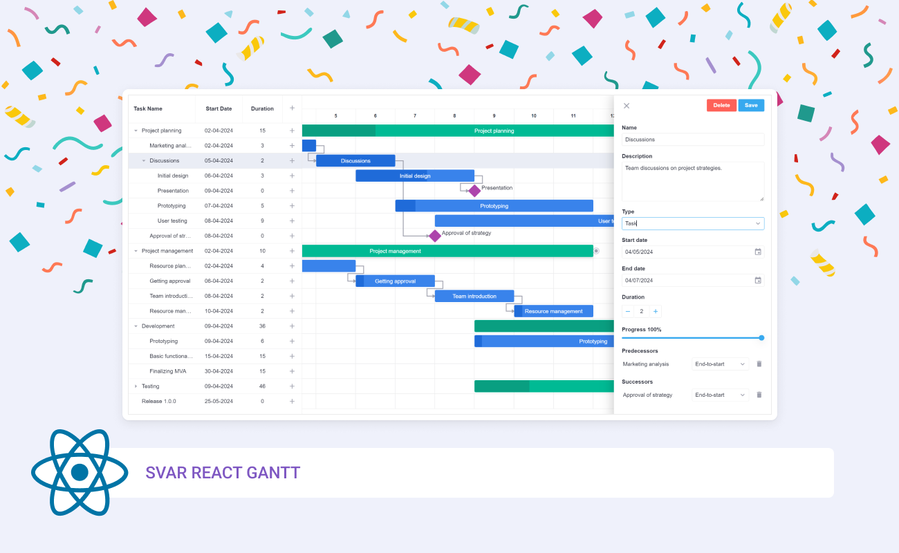 SVAR Gantt for React Released - An Interactive, Nice-Looking Gantt Chart