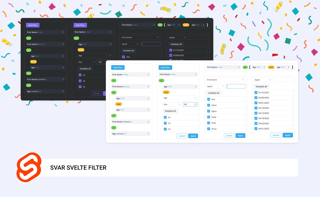 SVAR Svelte Filter Released – Intuitive Query Builder