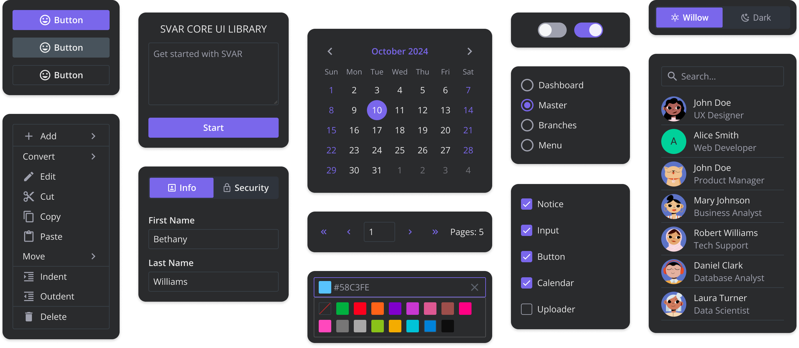 SVAR React Core component — light & dark theme