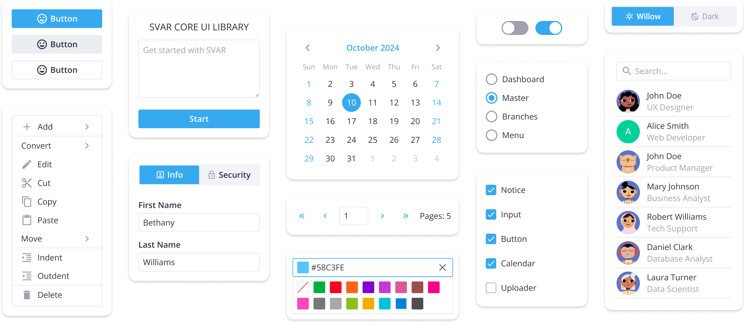 SVAR React Core component — light & dark theme