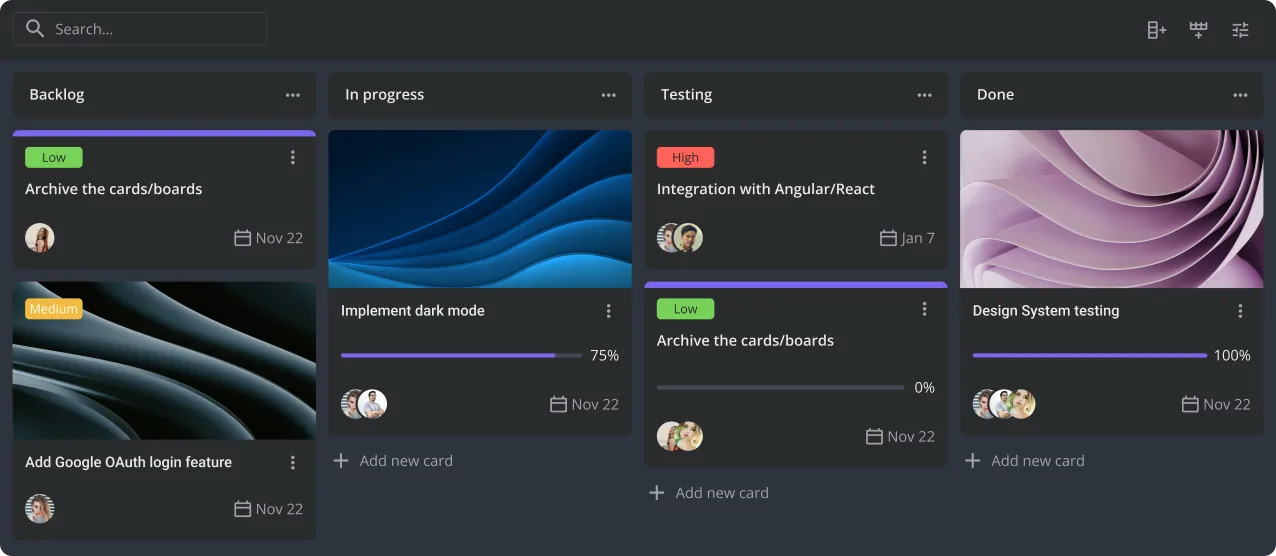SVAR  Kanban component — light & dark theme