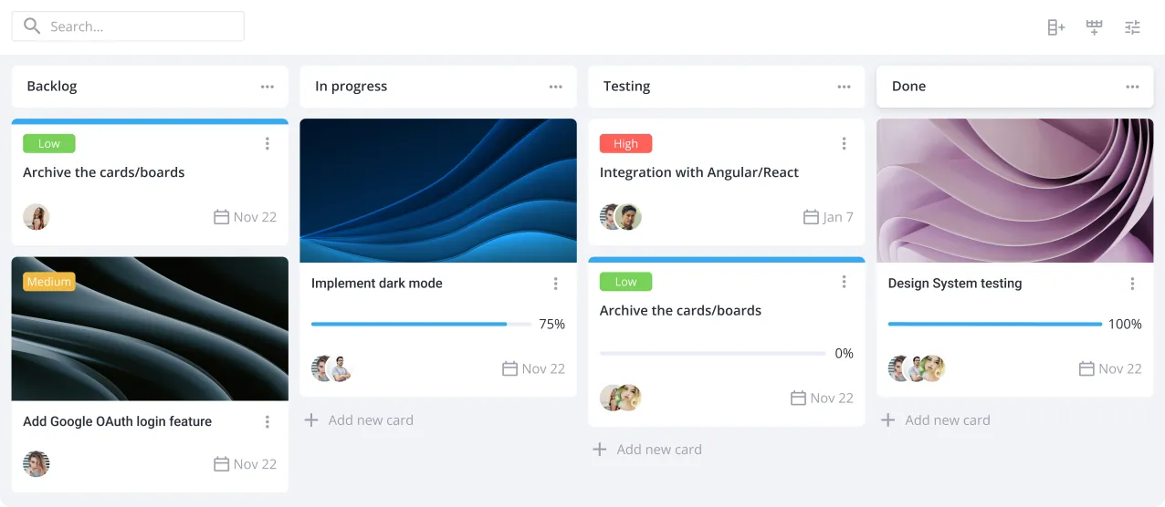 SVAR  Kanban component — light & dark theme