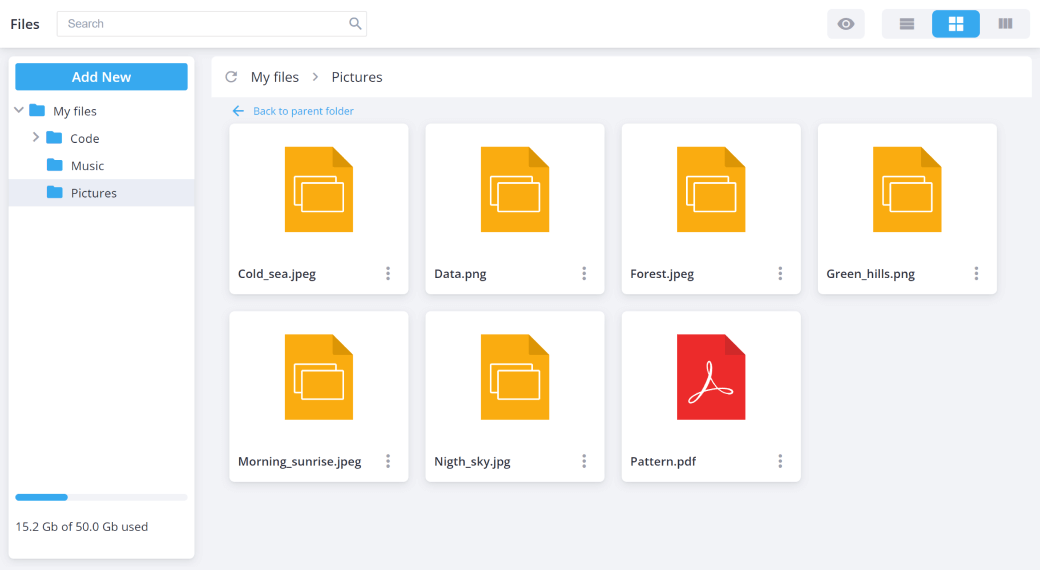 Show files in list or tiles views